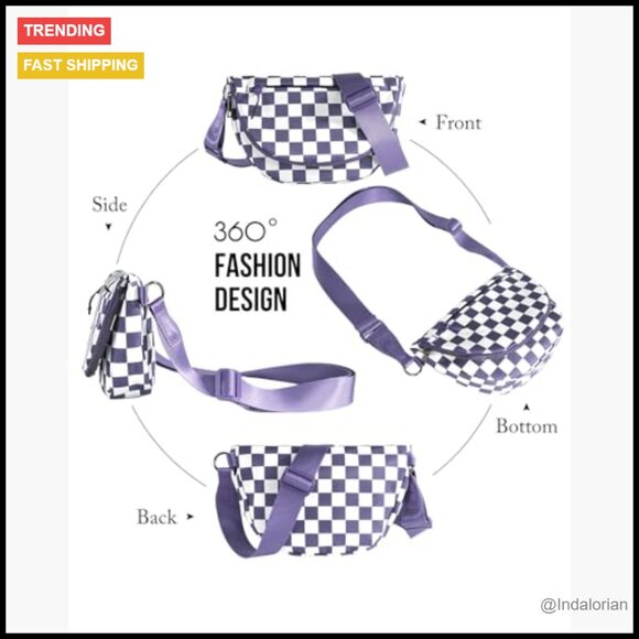 Checkered Crossbody Bag Adjustable Strap Multiple Compartments Y2K Retro Chic - Picture 5 of 7